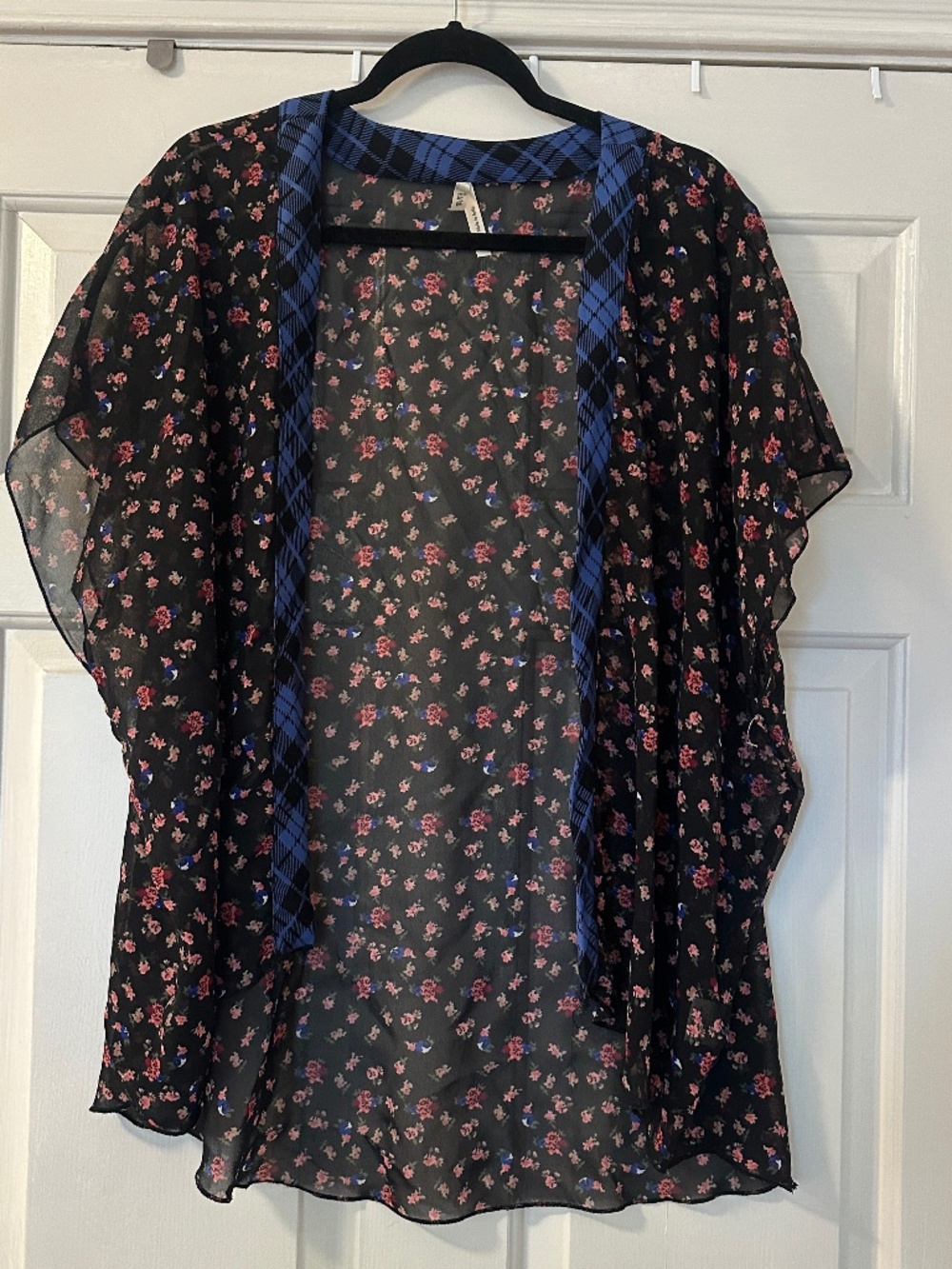 Truth NYC Open-Front Kimono Cardigan Duster Coverup Women's L/XL Black Floral.